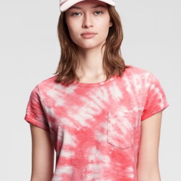GAP Pocket T-Shirt Dress in Coral Pink Tie-Dye - Picture 3 of 8